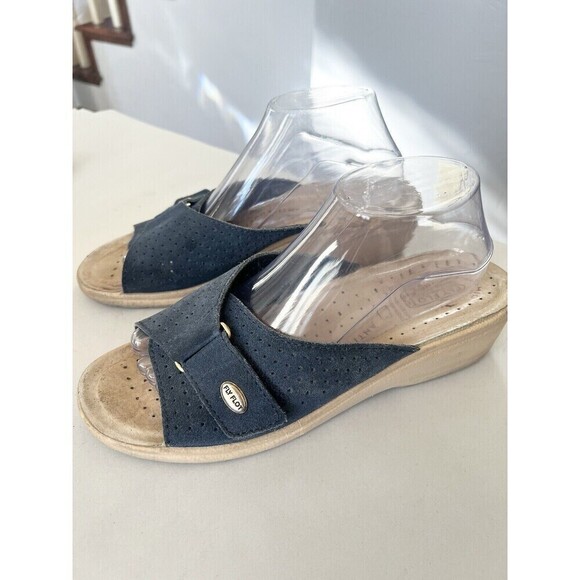 Flyflot Silvia Adjustable Slide Sandal Size 41 US 10 Wedge Made Italy Leather - Picture 1 of 8